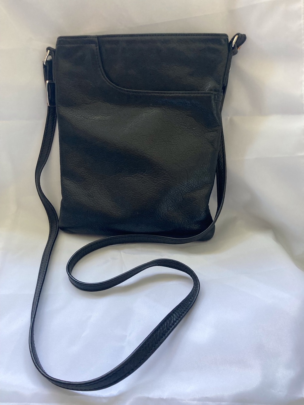 Margot Black Pebbled Leather Slim Minimalist Adjustable Strap Crossbody Purse
